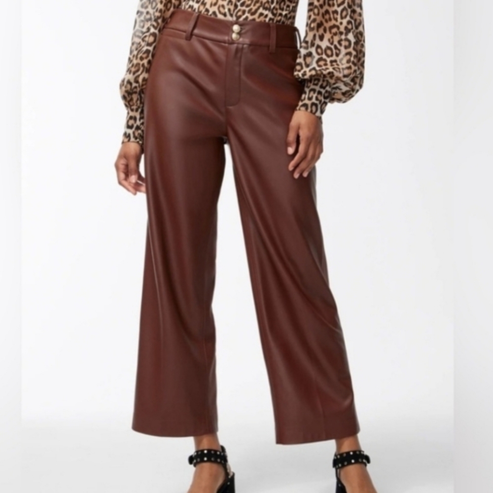 New Chico’s Faux Leather Wide Leg Crop Pants Size 3.5 US 18 Brown
